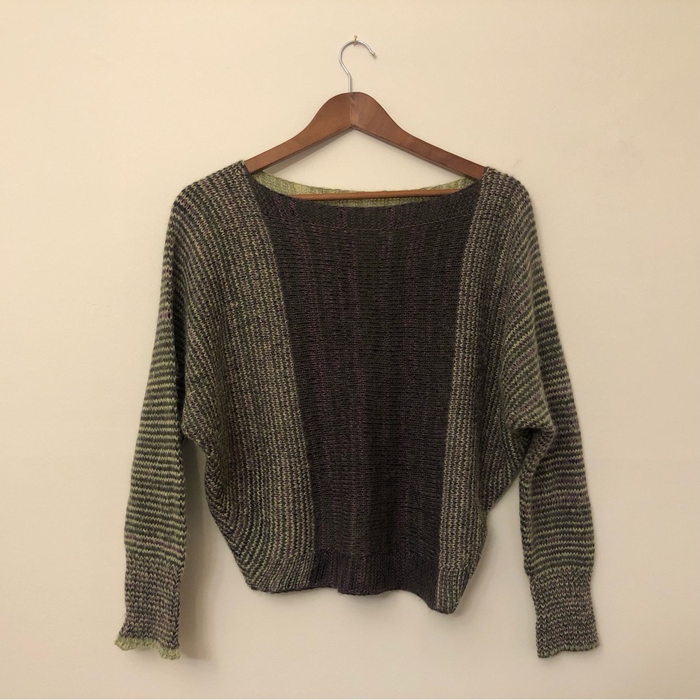 Women’s Colorblock Knit Sweater - Olive Green & Purple
